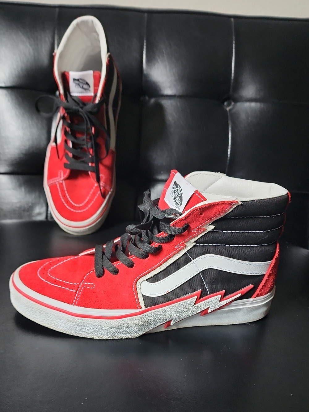 Vans Sk8-Hi Bolt Racing Red Black Lightning Bolt High Top Skate Sneakers 8.5